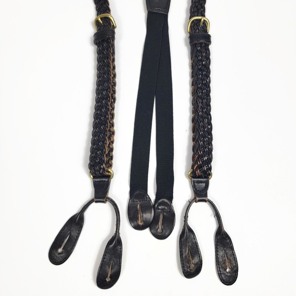 Martin Dingman Braided Leather Button Suspenders Black Very Nice Condition